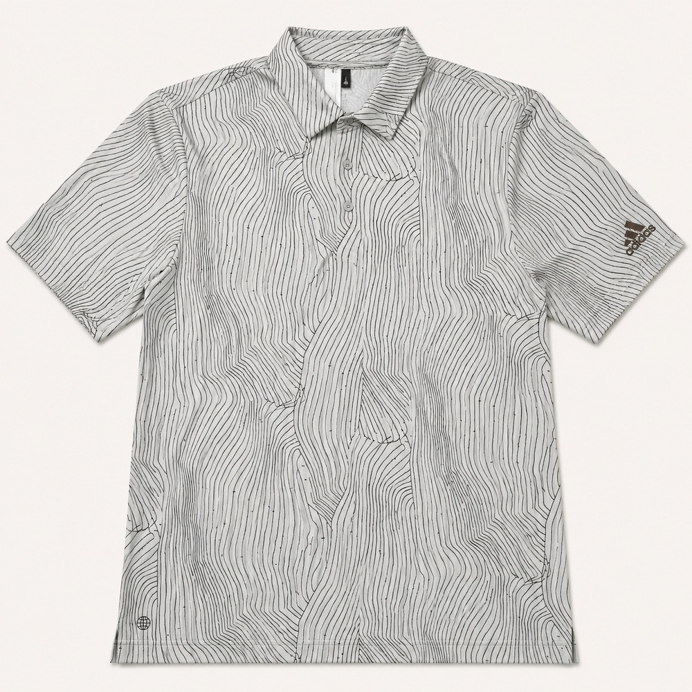 Adidas Golf Polo Shirt Mens Medium Gray Topographic Print Performance Sample